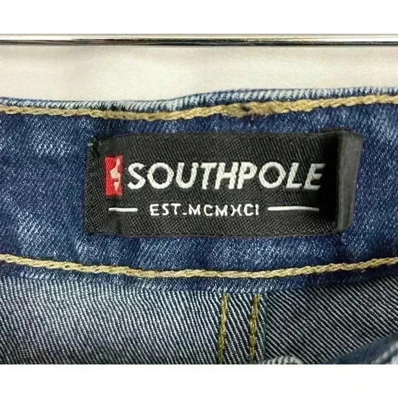 Southpole Blue Skinny Jeans Denim Moto Biker Stretch 32x32 Mens - Picture 7 of 11